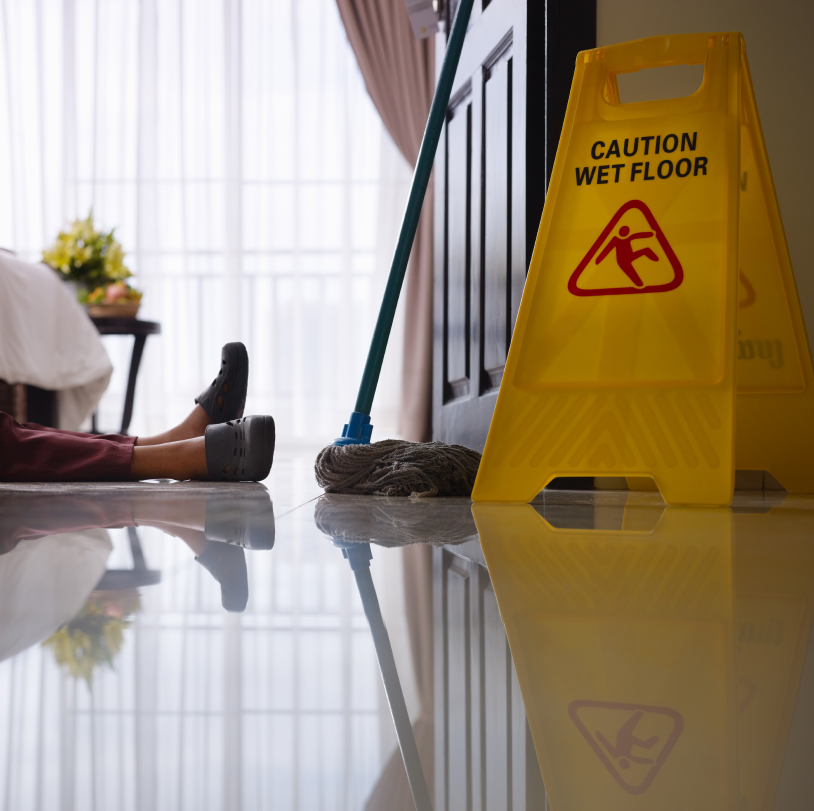 person has fallen on a wet floor