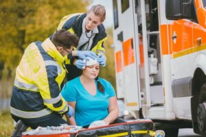 Car accident victim rescued by the paramedics.